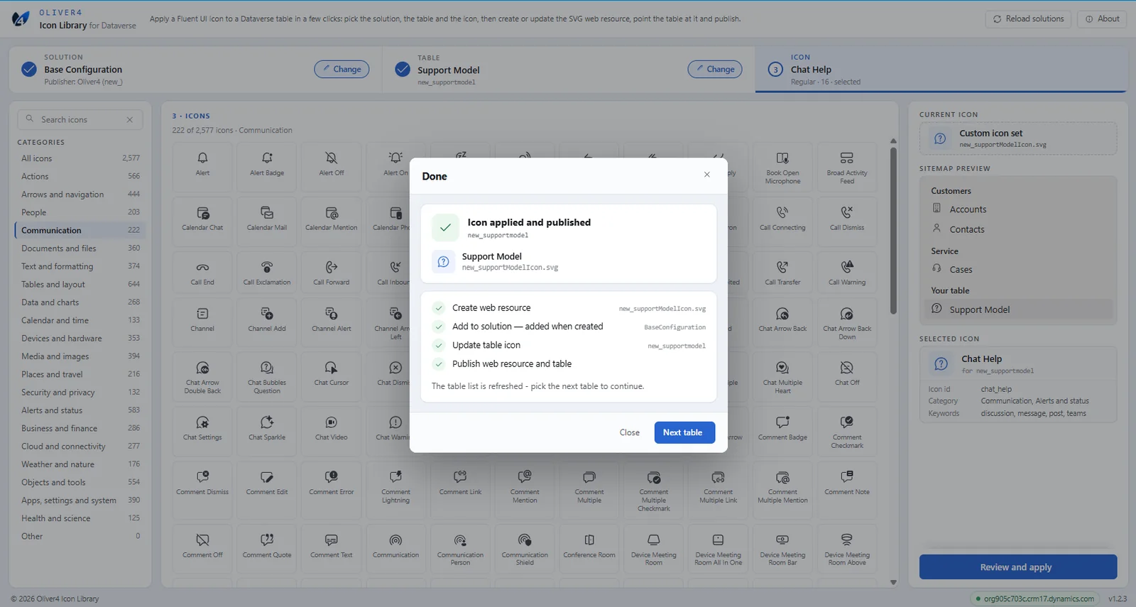 The result panel listing each completed step